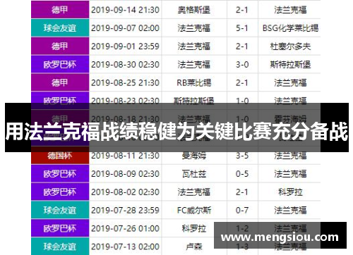 用法兰克福战绩稳健为关键比赛充分备战